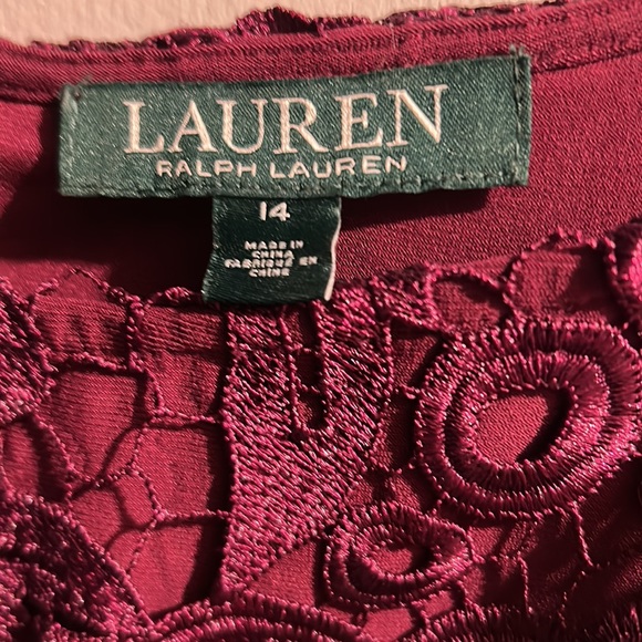Lauren by Ralph Lauren burgundy lace cocktail dress size 14 - Picture 2 of 5